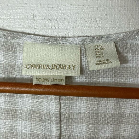 Cynthia Rowley Linen Beige White Gingham Plaid Pull Over Dress Womens Size S - Picture 7 of 8